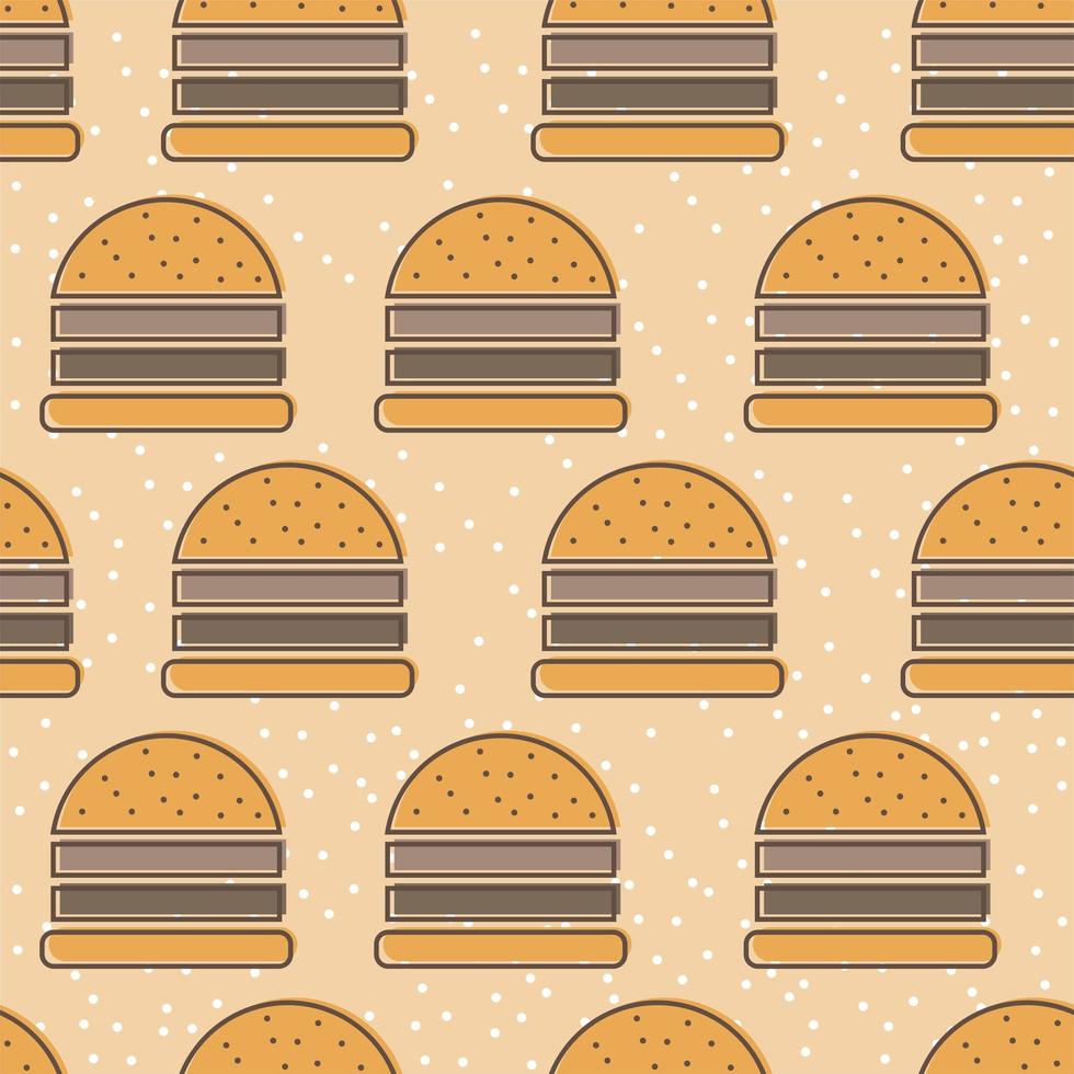 Burger line icon seamless vector pattern. Fast food outline tileable background