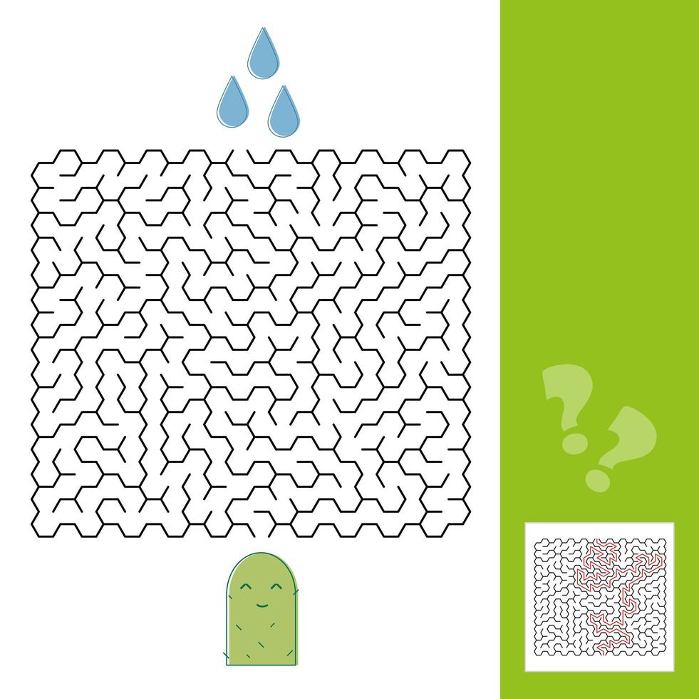 Cactus and water maze game for younger kids with a solution - Vector