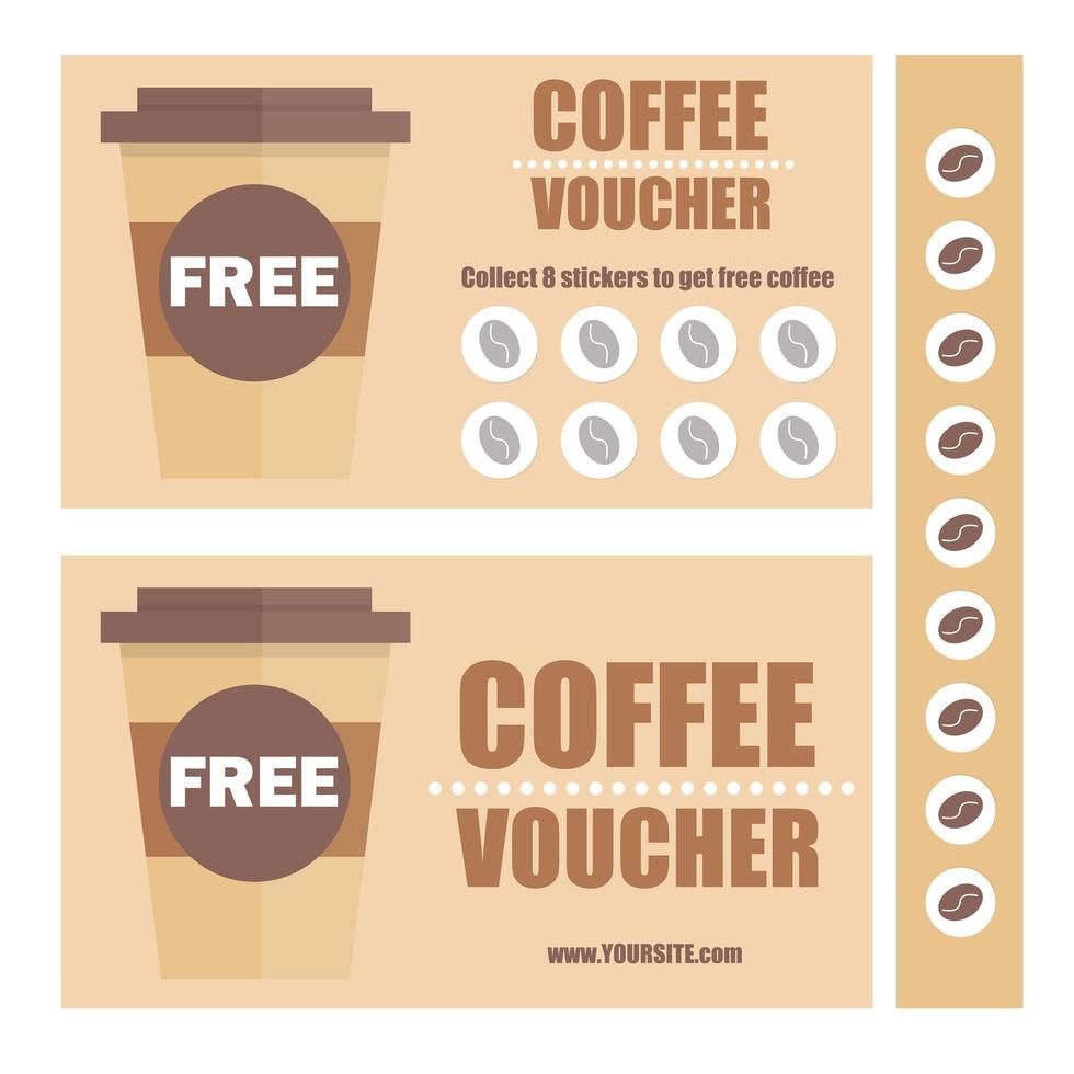 A coffee voucher or discount coupon. Vector Flat voucher template. Promotion