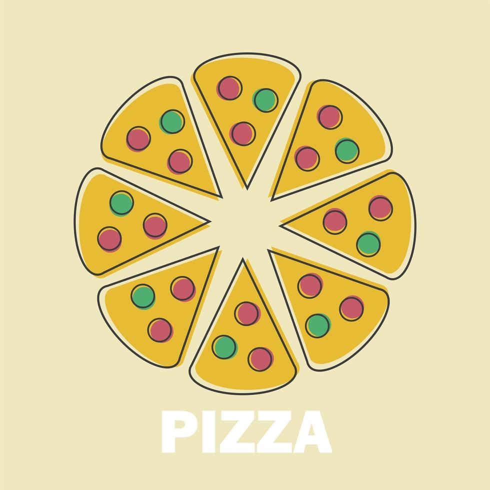 Ilustración de vector de pizza en diseño de estilo plano de arte lineal imagen divertida