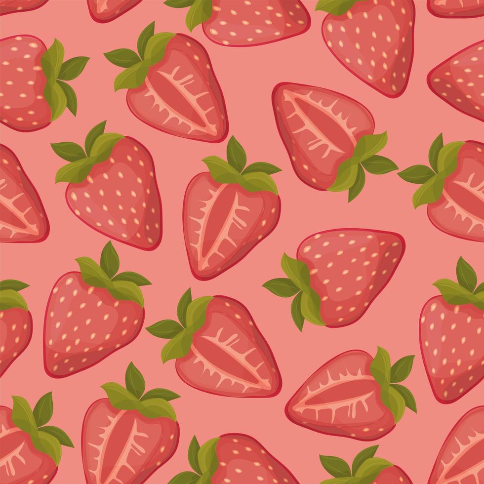 Strawberries seamless vector pattern with pink background