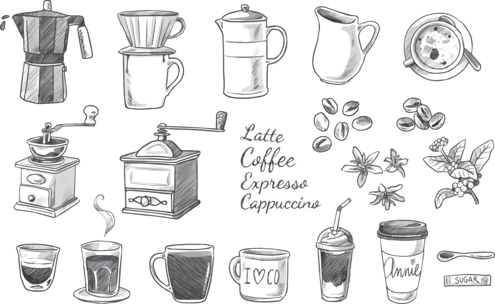 Collection of Coffee Doodles vector