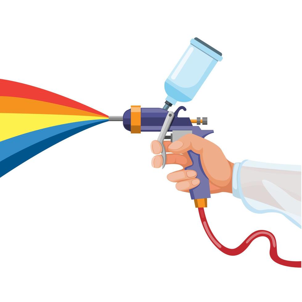 Hand holding Paint Spray Gun, Airbrush Gun Art Tool Symbol. concept in cartoon illustration vector