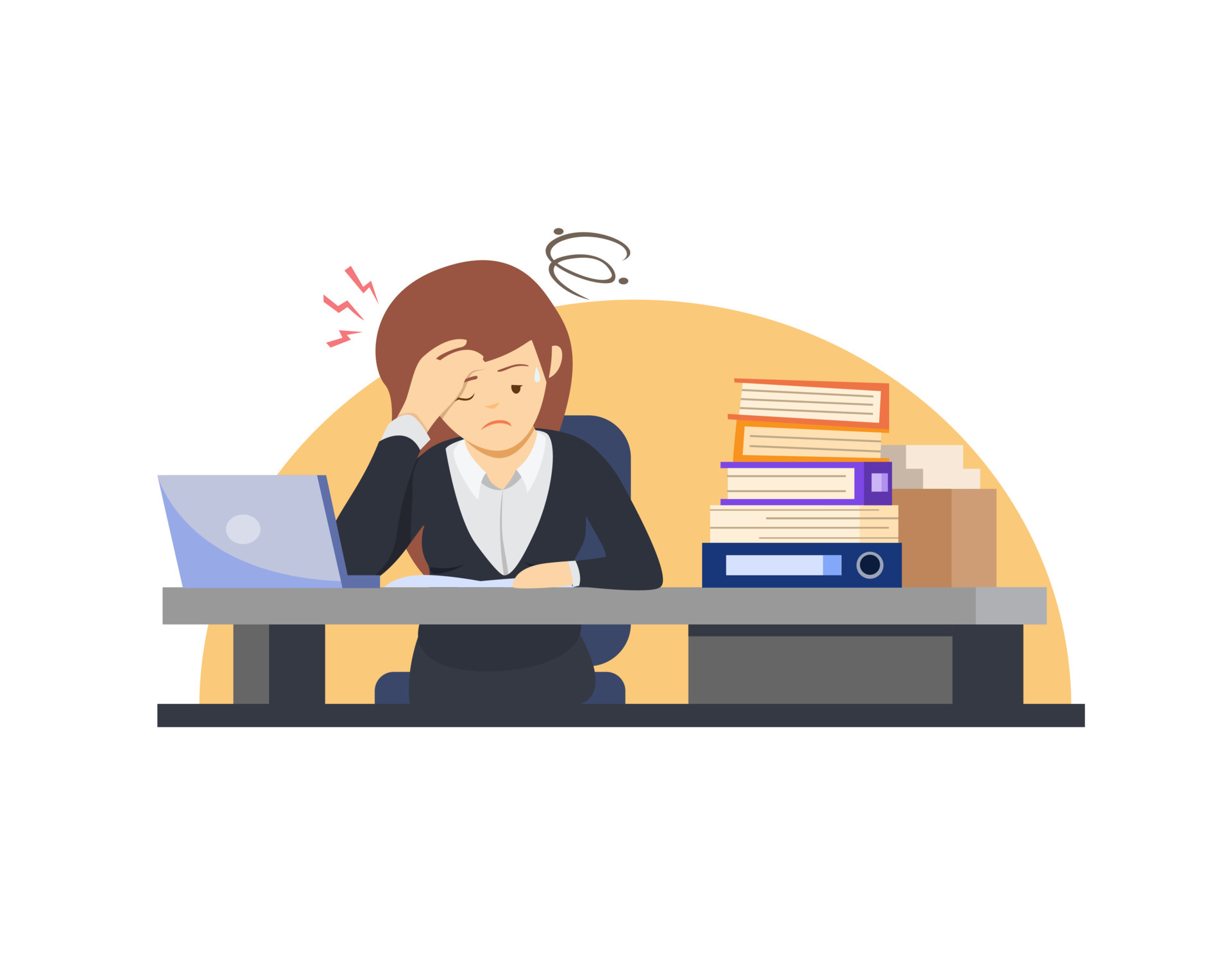 Exhausted female office worker, manager or clerk sitting at desk with full of documents, corporate woman stressed working overtime in cartoon illustration vector 4595058 Vector Art at Vecteezy Exhausted female office worker, manager or clerk sitting at desk with full of documents, corporate woman stressed working overtime in cartoon illustration vector 4595058 Vector Art at Vecteezy