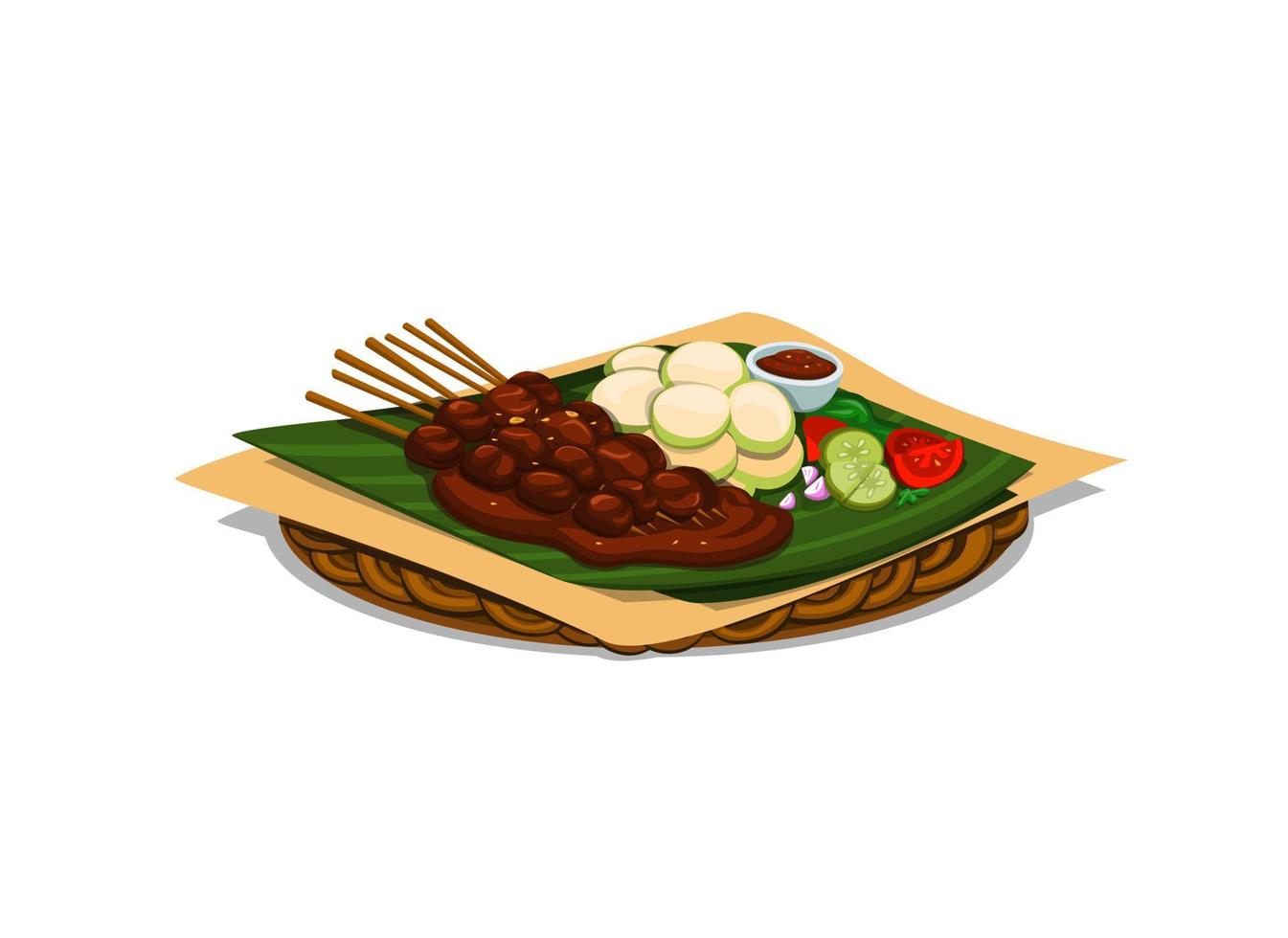 comida tradicional satay del concepto indonesio en vector de ilustración de dibujos animados aislado en fondo blanco