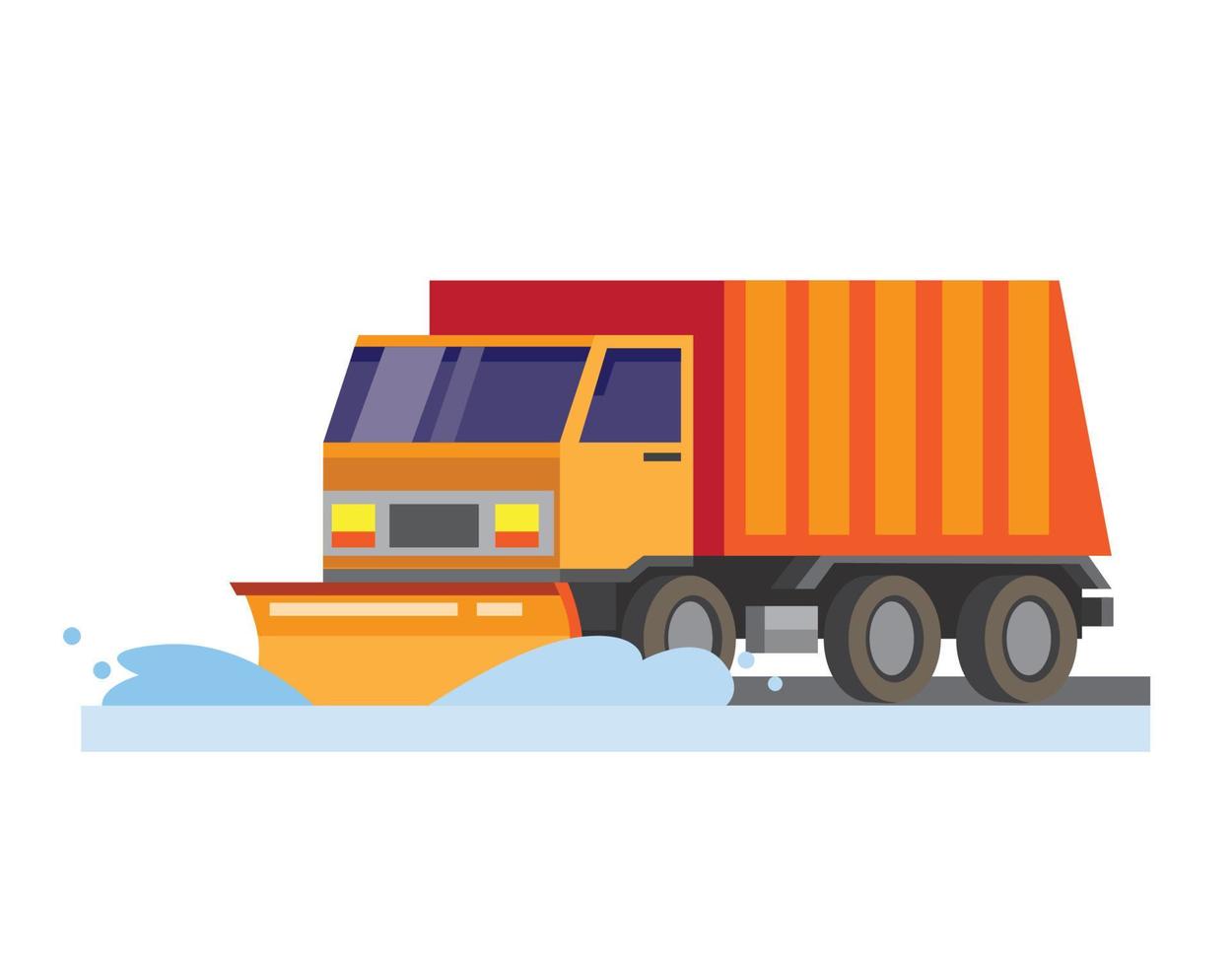 snow plow truck, cleaning road flat illustration vector