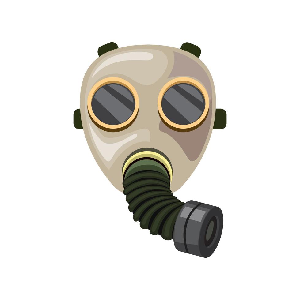 Vintage army gas mask repirator with hose symbol cartoon illustration vector isolated in white background