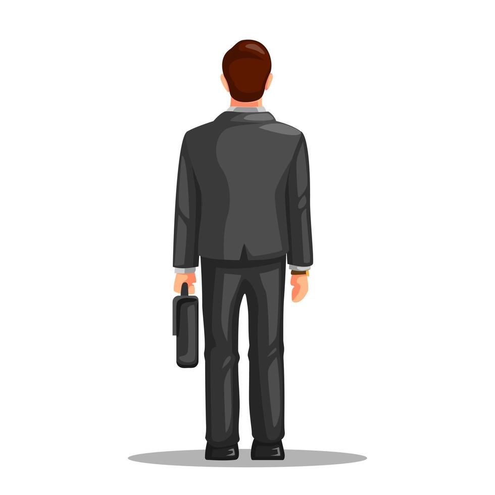 Office worker man profession job standing figure from back view. businessman ready go to work symbol concept in cartoon illustration vector on white background