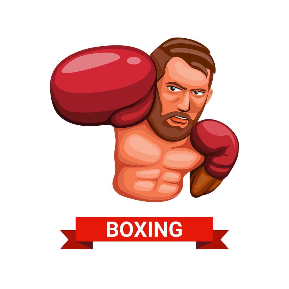 boxeo, hombre, golpe, en, guante rojo, carácter, atleta, deporte, símbolo, ilustración, vector