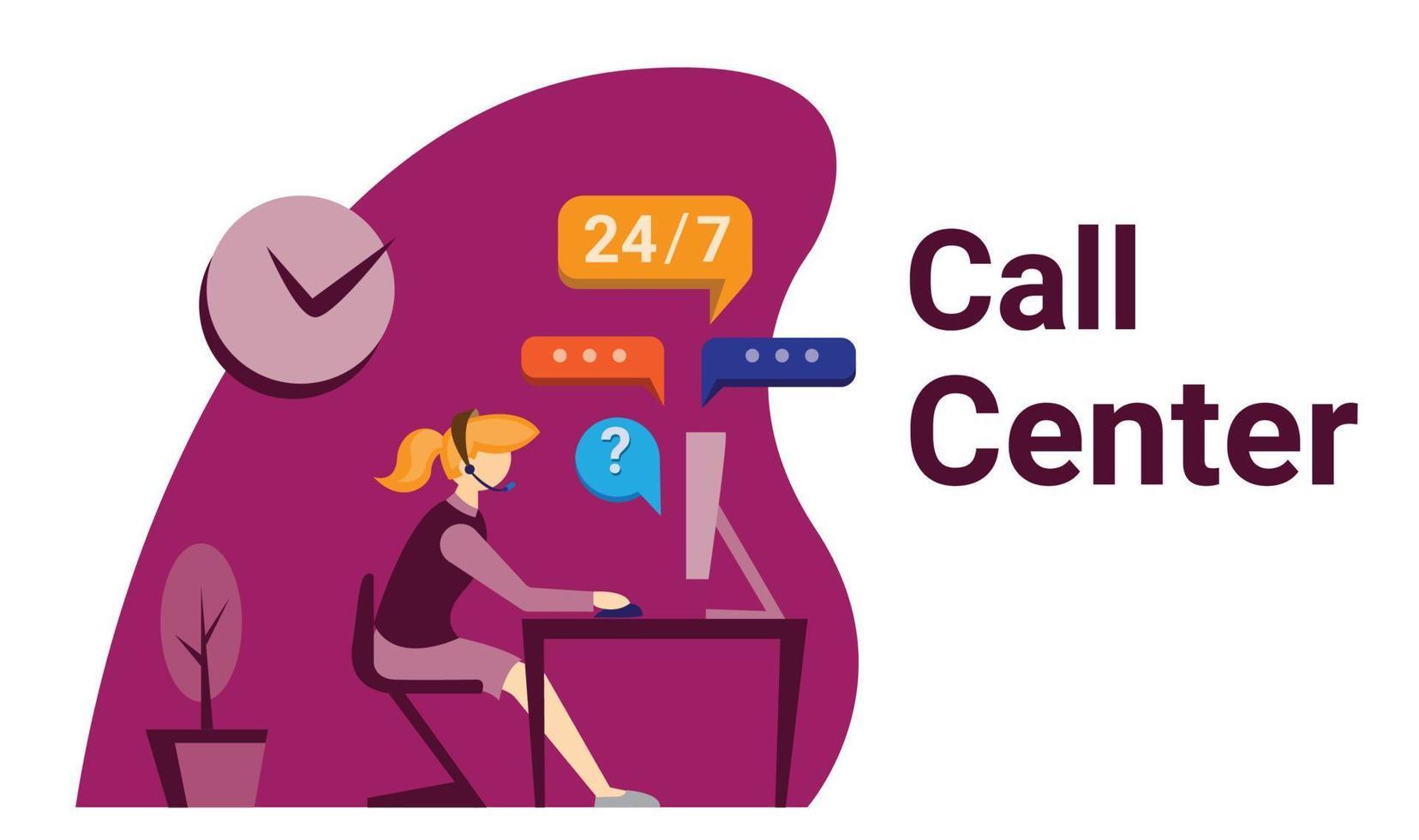 Modern call center design in flat style illustration Vector