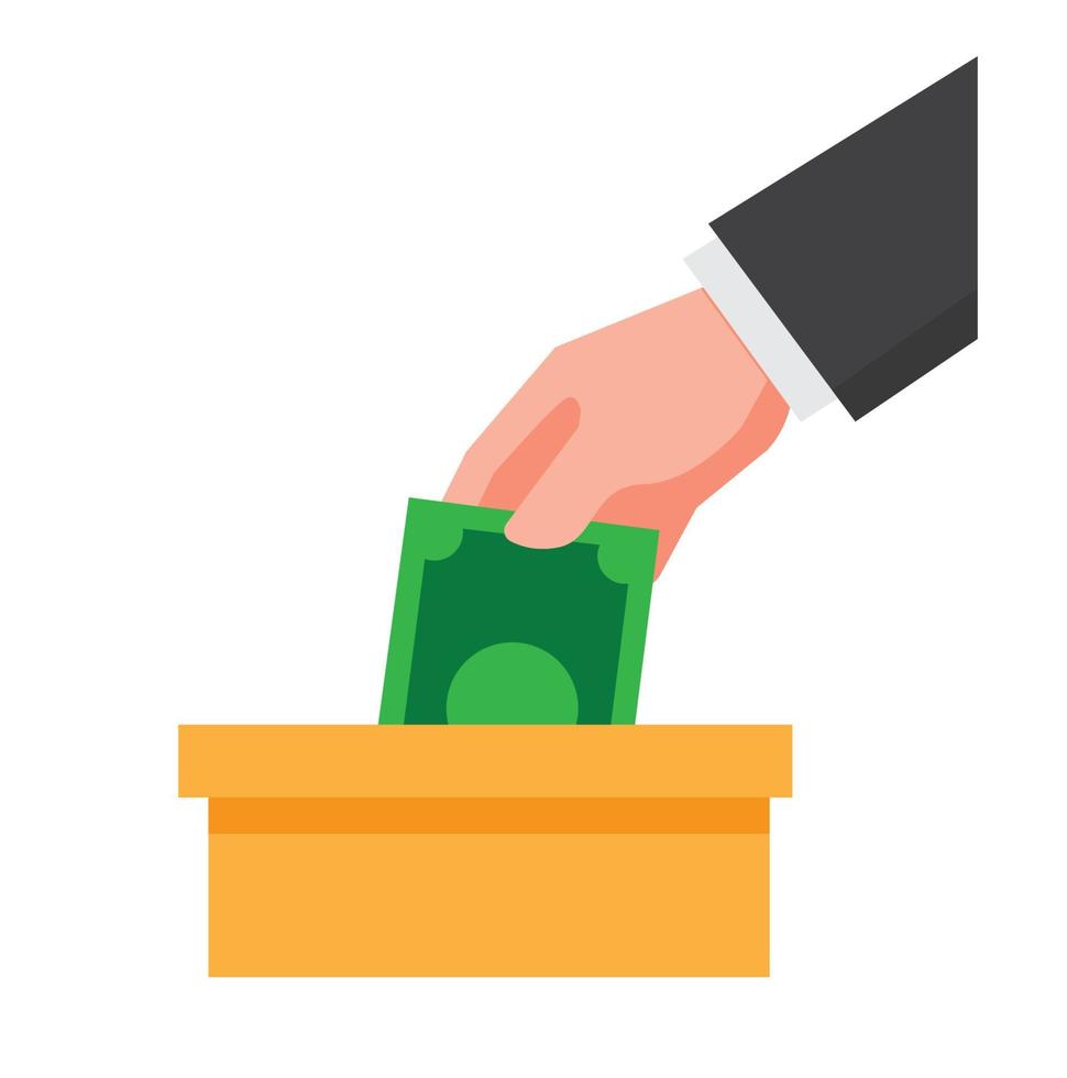 hand put money on donation box flat illustration vector