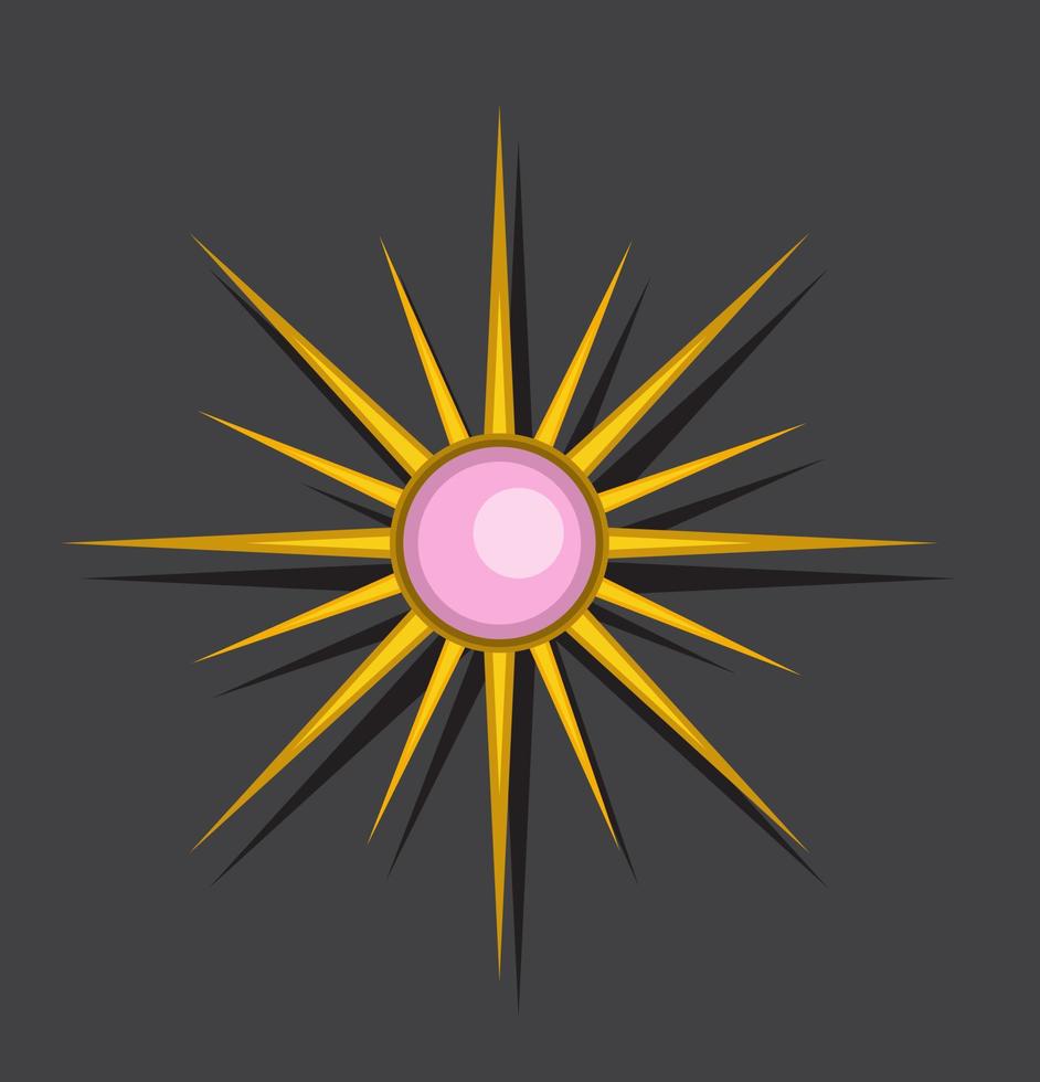 Pin de sol dorado con joyas de accesorios de perlas, símbolo de estrella logo icono ilustración vector aislado en fondo negro eps 10