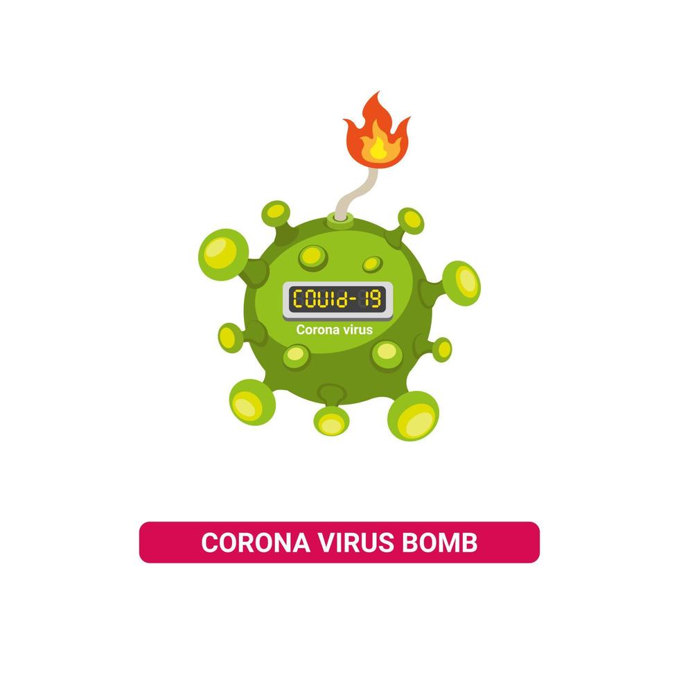 bomba de virus bacteri, símbolo de la epidemia del virus corona aislado en ilustración plana vector fondo blanco dibujos animados