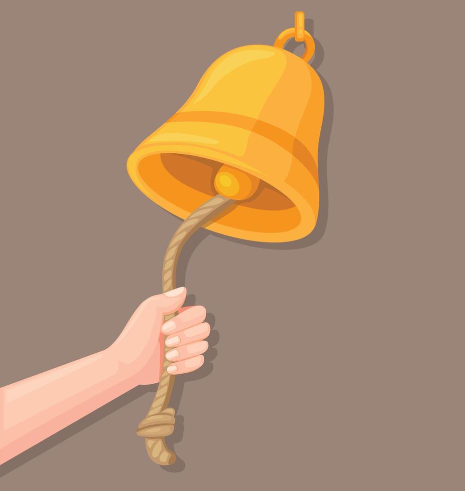 Hand ringing bell with rope icon in cartoon illustration vector
