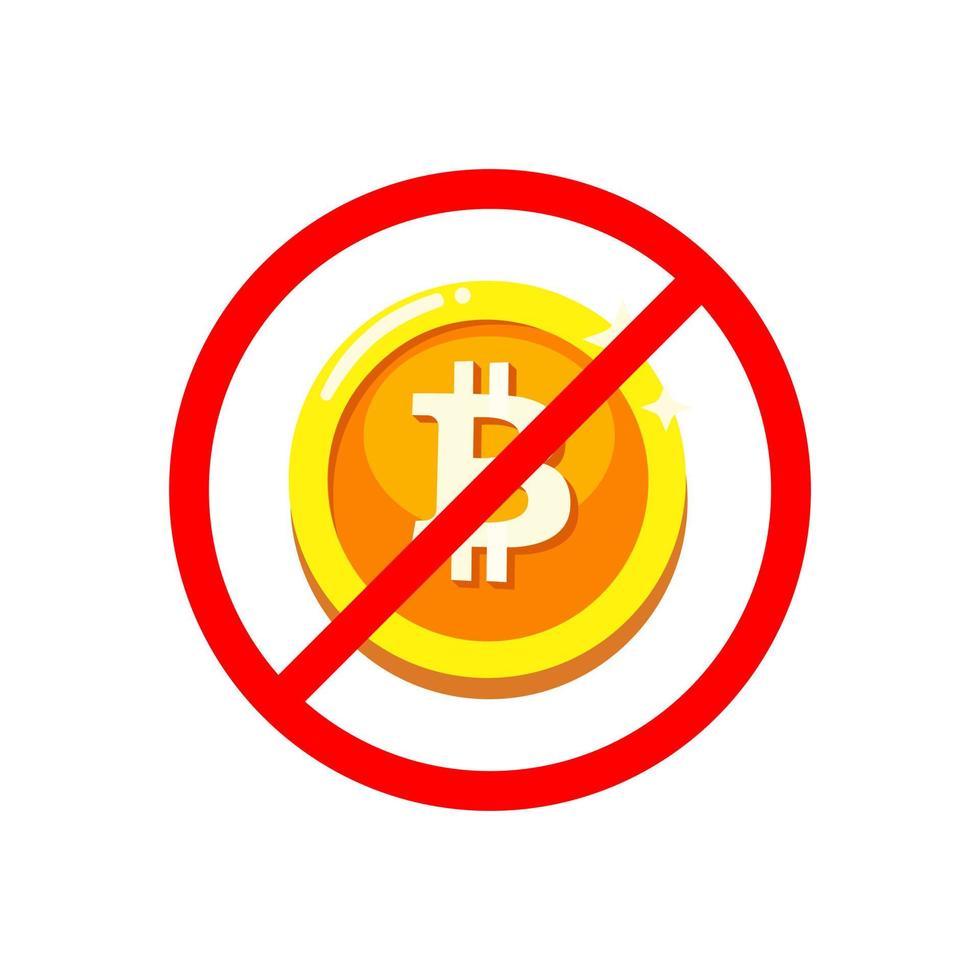No Bitcoin. Cryptocurrency not allowed symbol icon cartoon illustration vector on white background