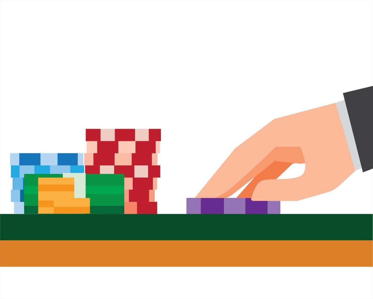 hand and chips in casino flat vector