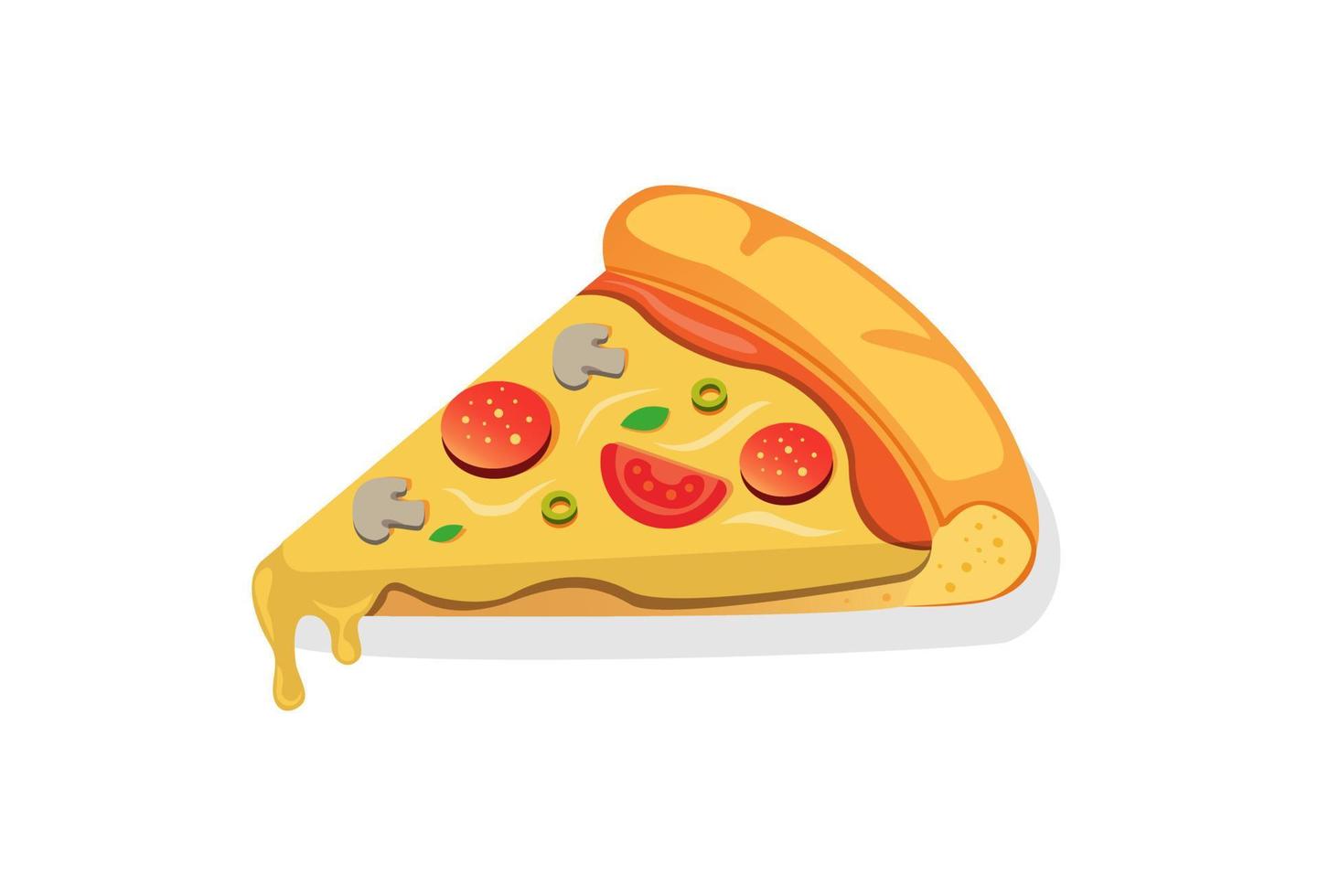 Vector de ilustración plana de dibujos animados de pizza italiana de una sola rebanada aislado en fondo blanco