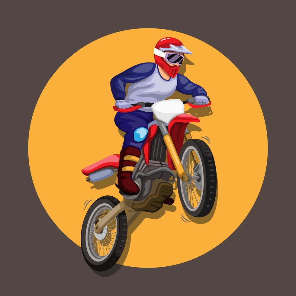 Piloto de motocross mascota de carácter de acción de estilo libre en la ilustración de dibujos animados EPS vectoriales10 vector