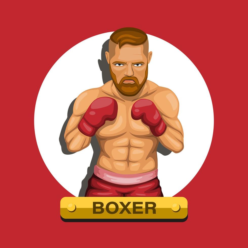 boxeador, boxeo, luchador, atleta, deporte, carácter, concepto, en, caricatura, ilustración, vector