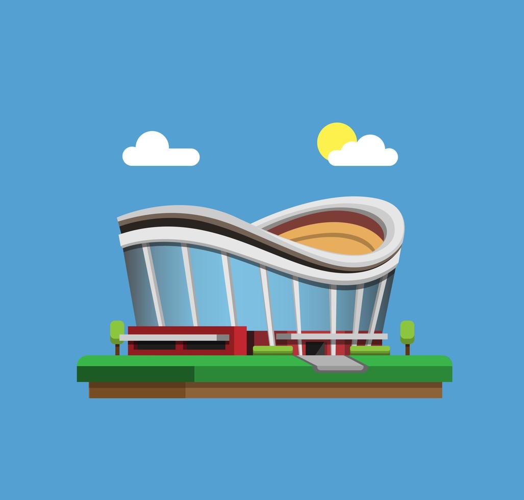Sport arena stadium building in day concept in flat cartoon illustration vector