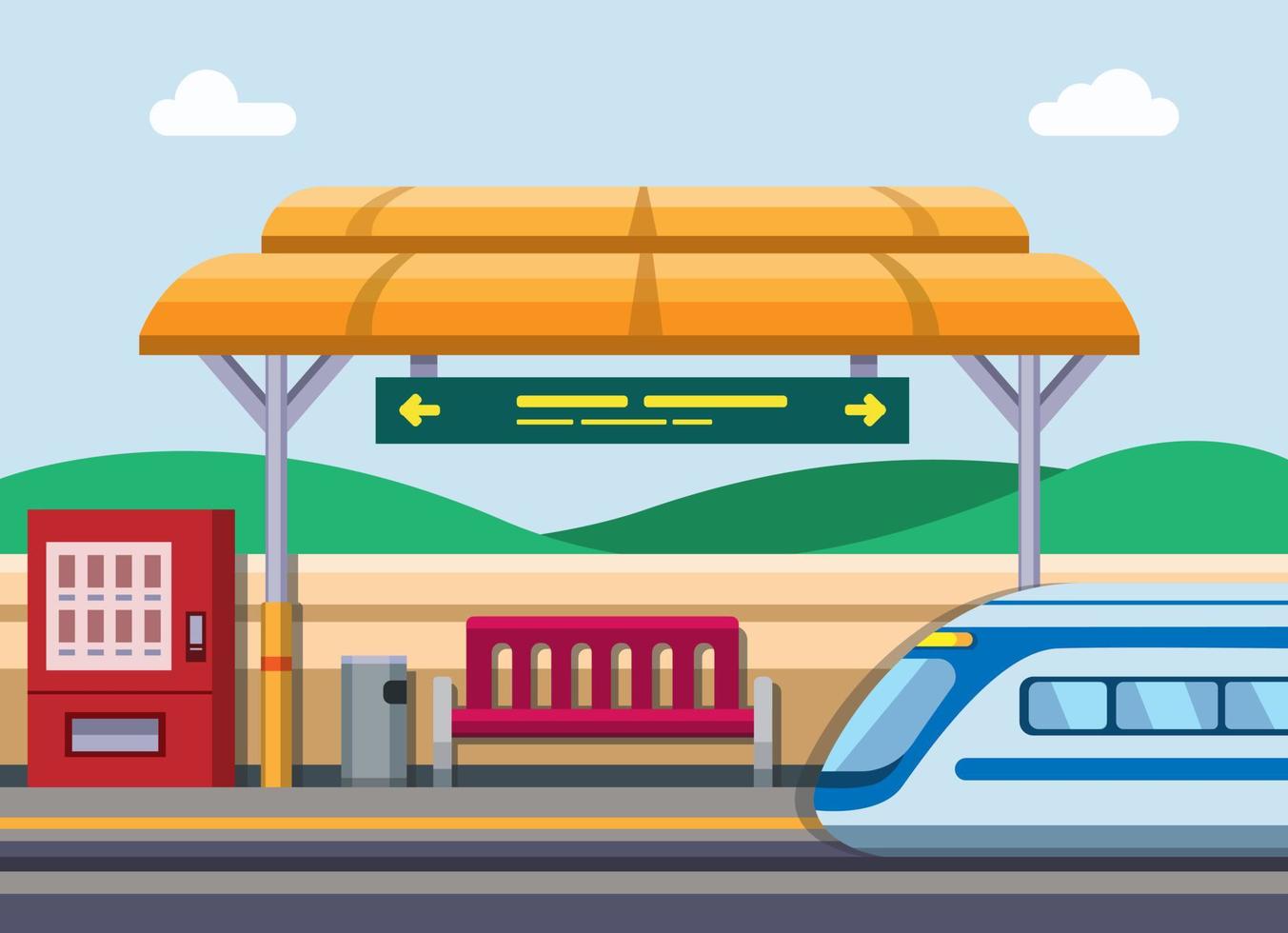 Train station concept in cartoon flat illustration vector