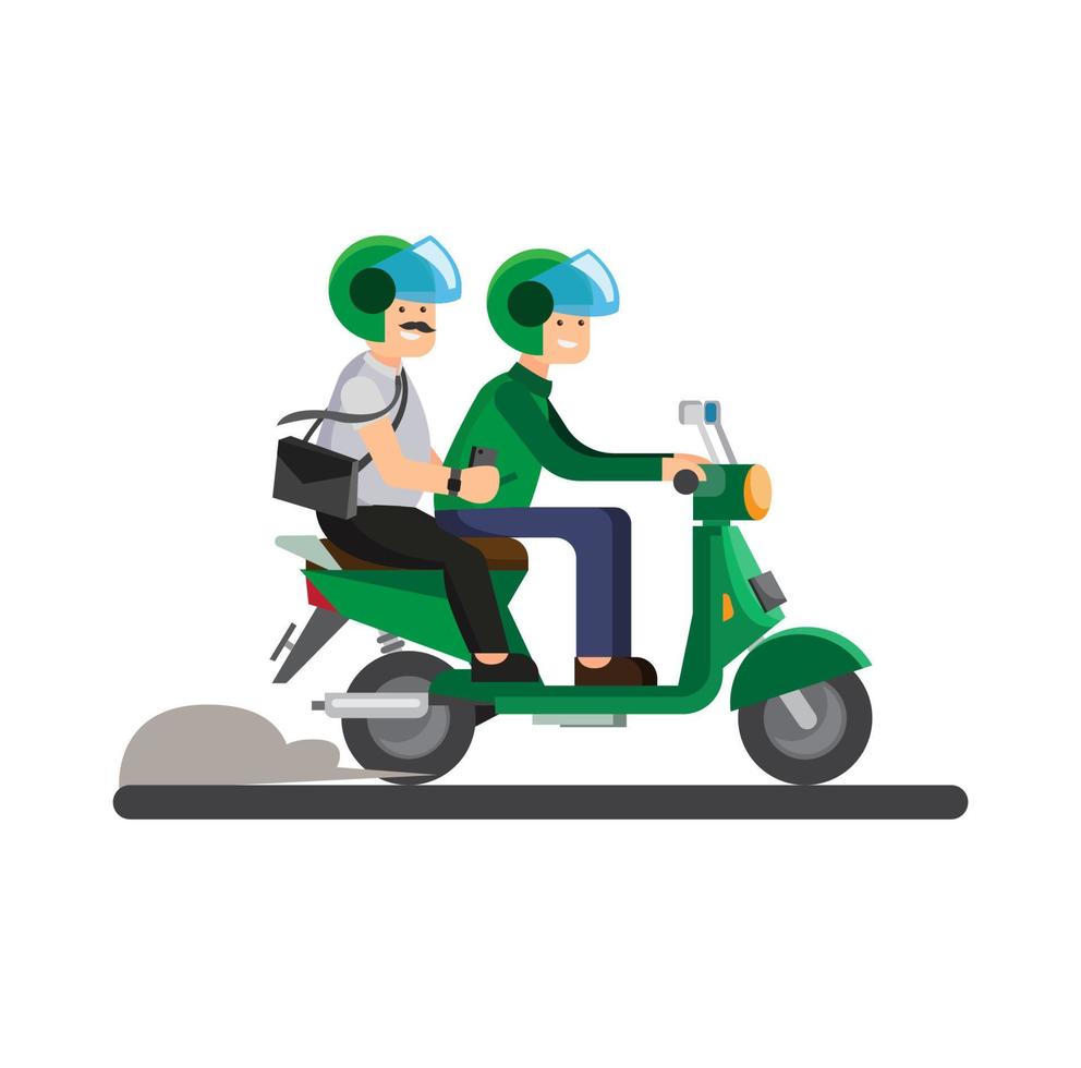 bussiness man use online transportation motorcycle service, ojek online, tandem, illustration vector