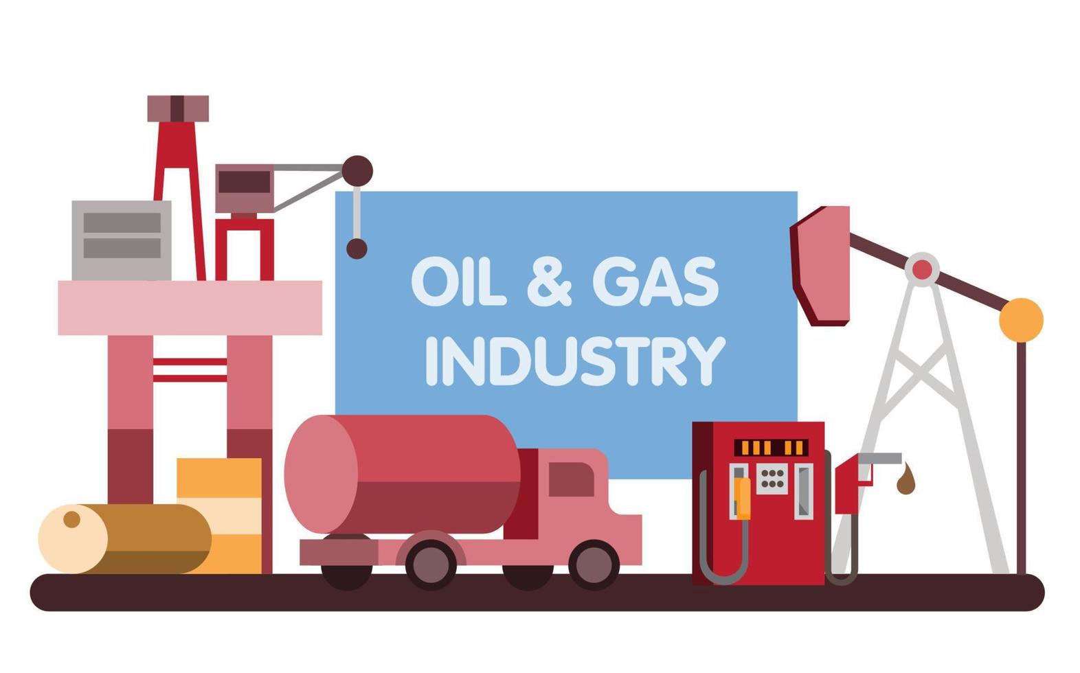Ilustración del concepto de vector de proceso de la industria del petróleo y el gas, adecuada para la página de destino web, la interfaz de usuario, la aplicación móvil, el diseño editorial, el volante, el banner y otras ocasiones relacionadas