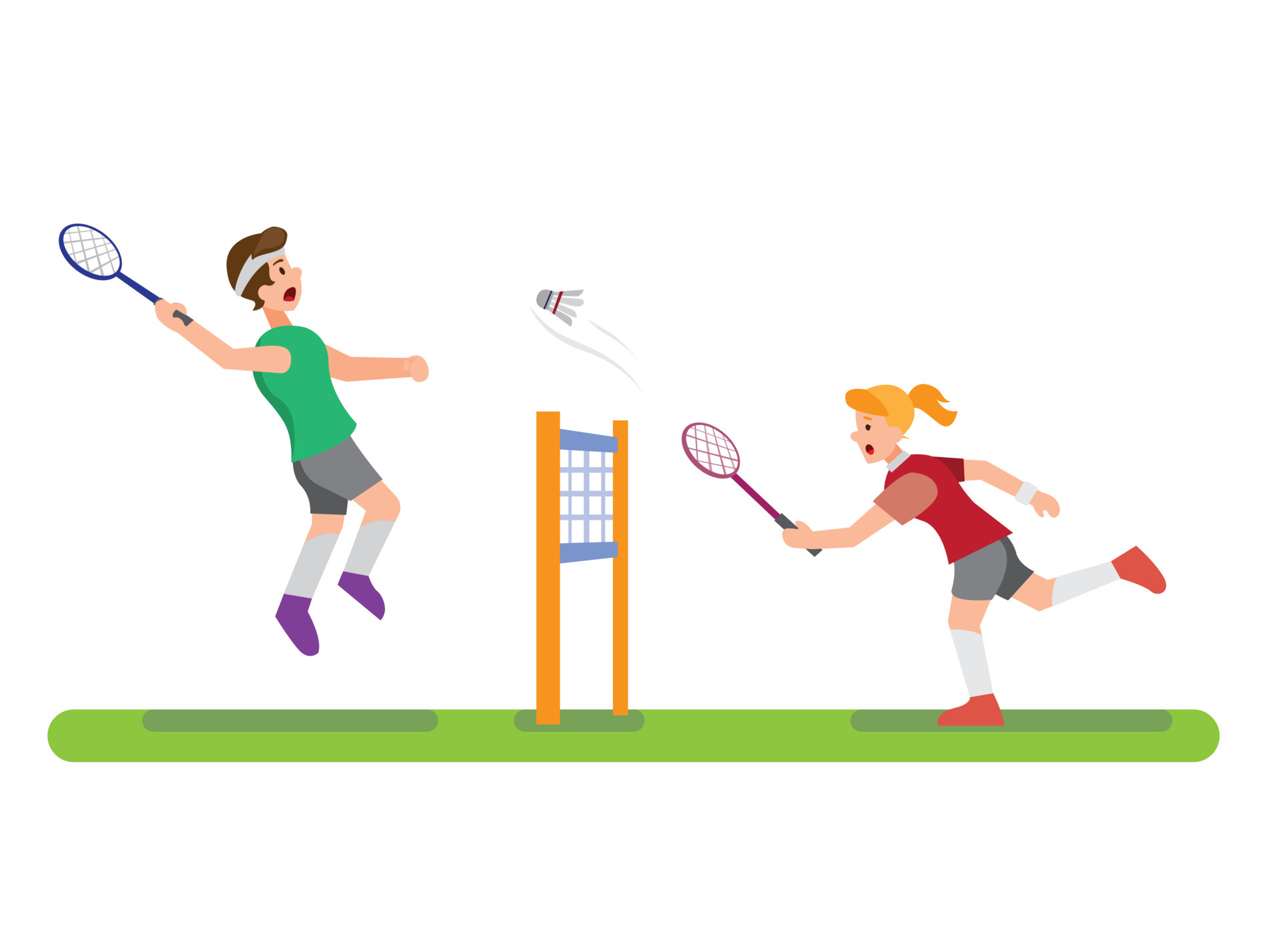 illustration of people playing badminton with friend and ready to smash