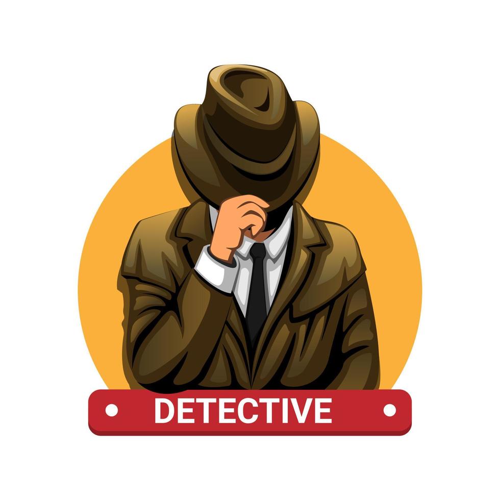 Detective con sombrero de vaquero símbolo de carácter concepto de mascota en vector de ilustración de dibujos animados sobre fondo blanco