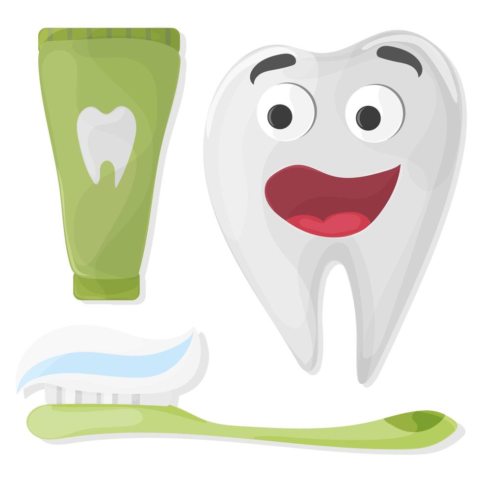 Healthy cute cartoon tooth character with Toothpaste and toothbrush vector