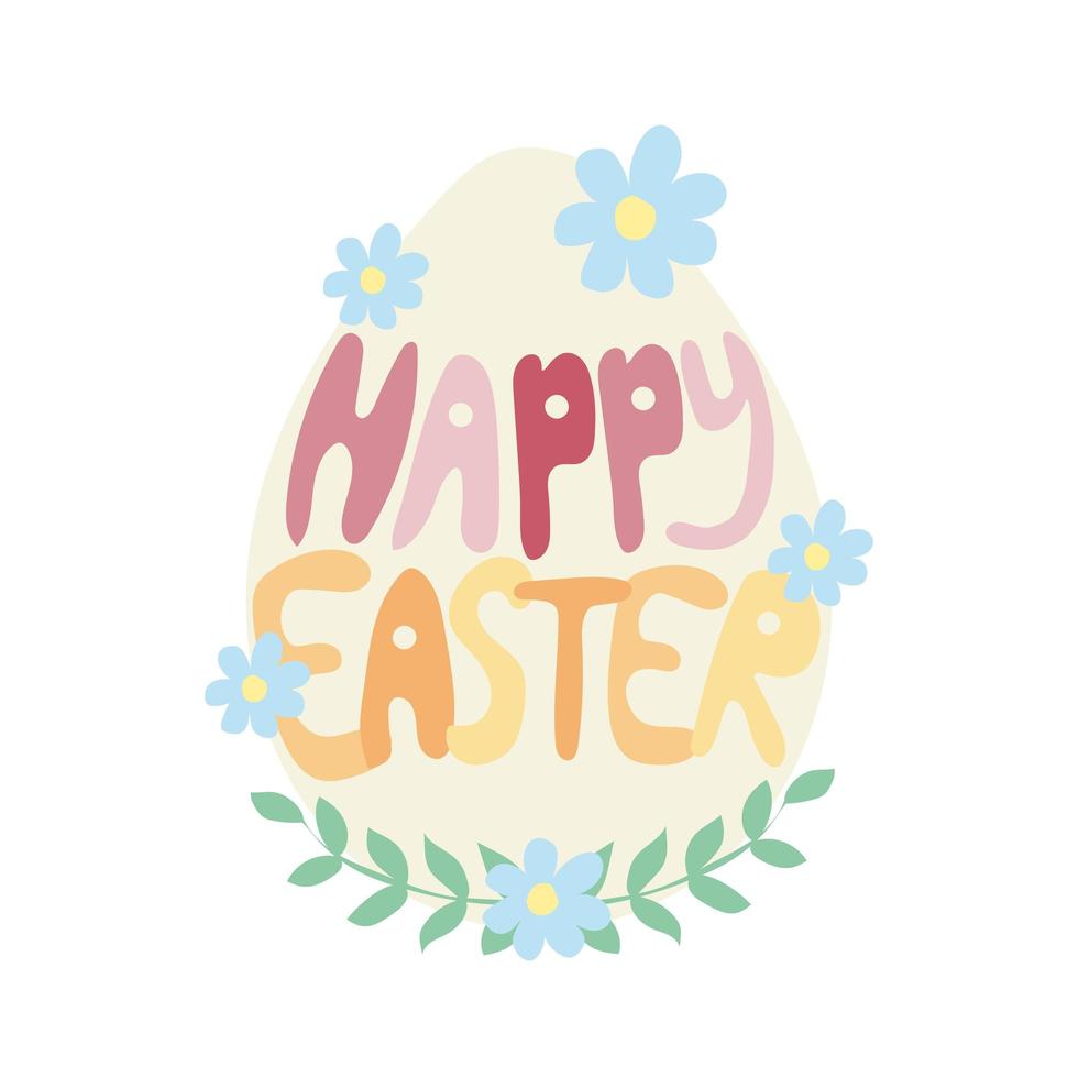 Happy Easter greeting card with flowers and eggs elements composition. vector