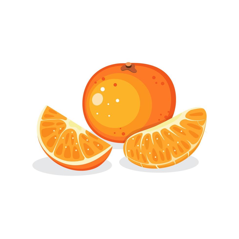 Fruta fresca de naranja en pieza y vector editable de ilustración en rodajas aislado en fondo blanco