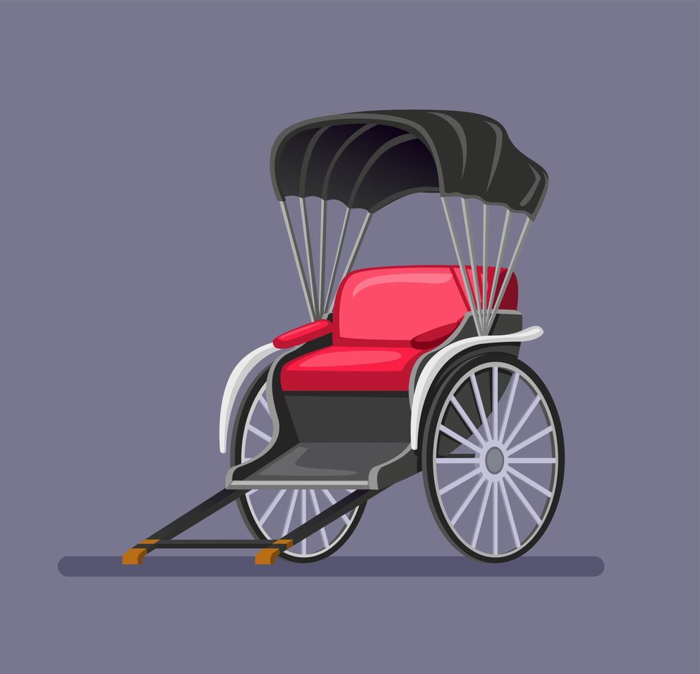 Jinrikisha Traditional Transportation from Japan. Vintage Vehicle Powered by Human for Tourist Attraction. Concept Symbol in Cartoon Illustration Vector