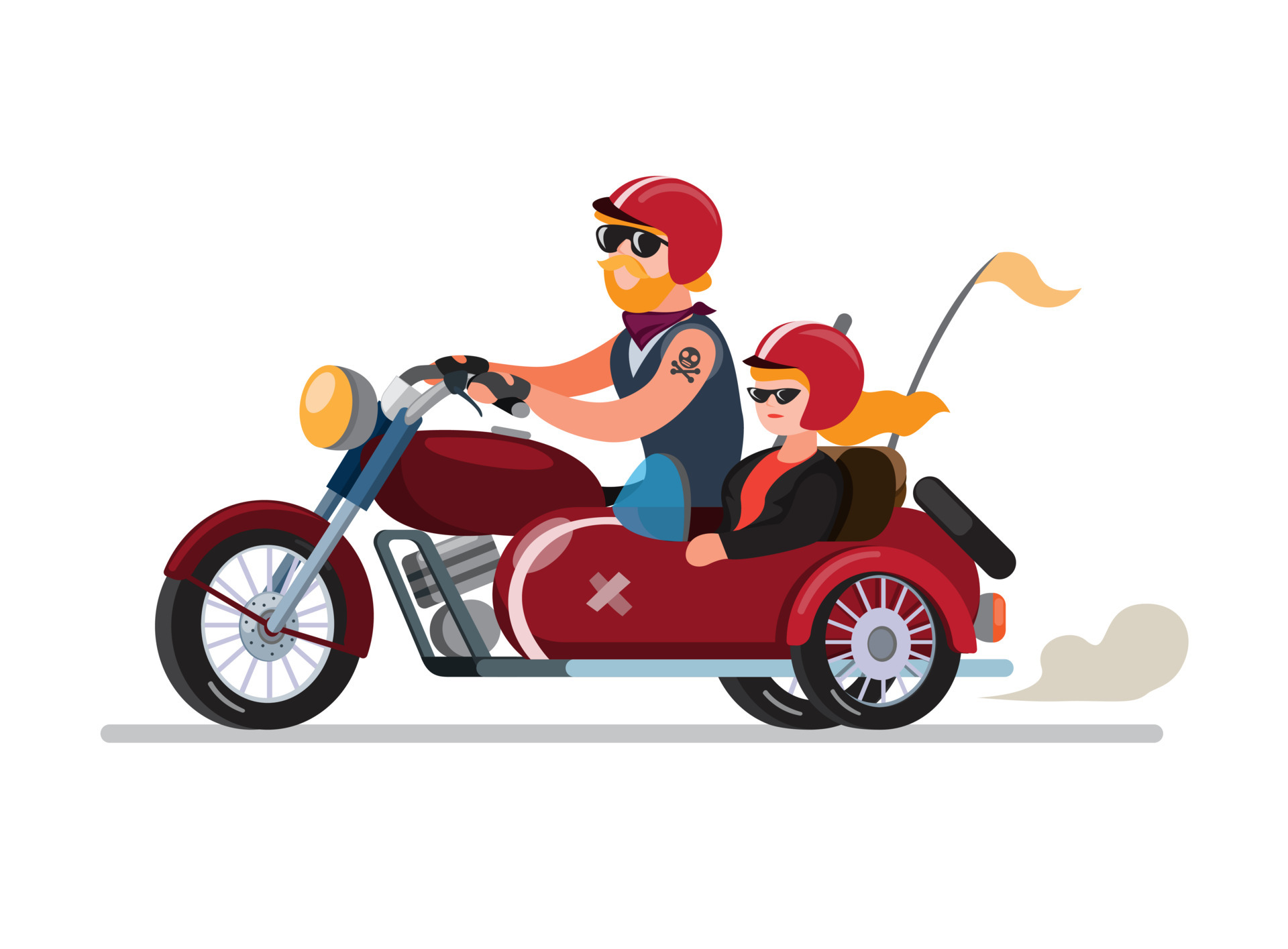 couple man and woman riding motorbike with sidecar or sespan modification  in cartoon flat illustration vector isolated in white background 4595385  Vector Art at Vecteezy