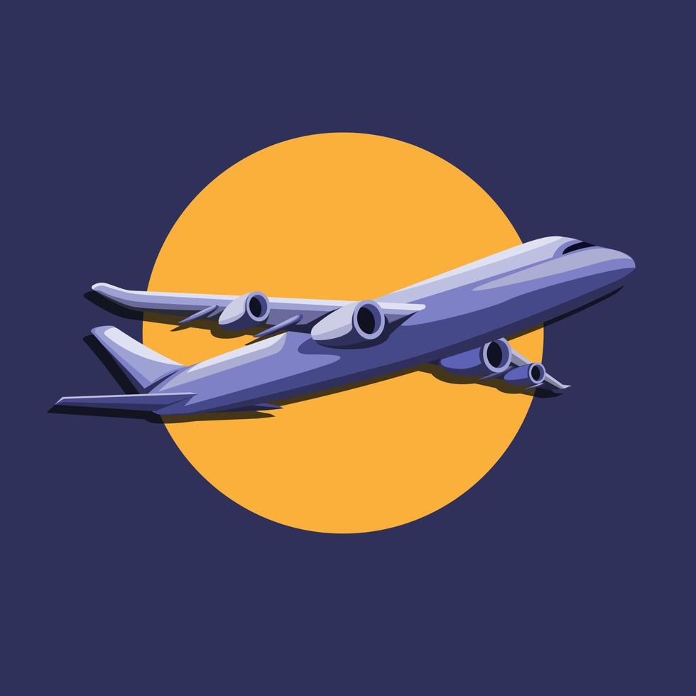 Vuelo de avión con concepto de símbolo de logotipo de sol en vector de ilustración de dibujos animados