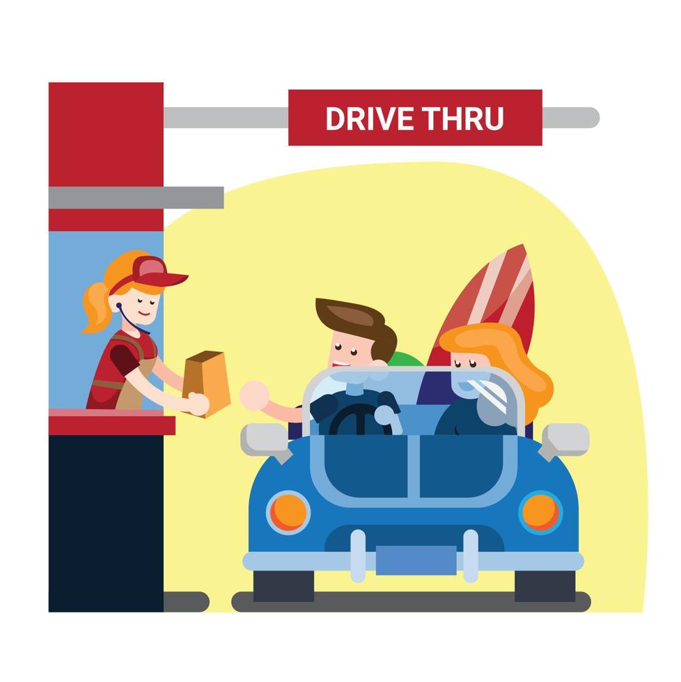 drive thru with friend, family, girlfriend, traveling flat design vector