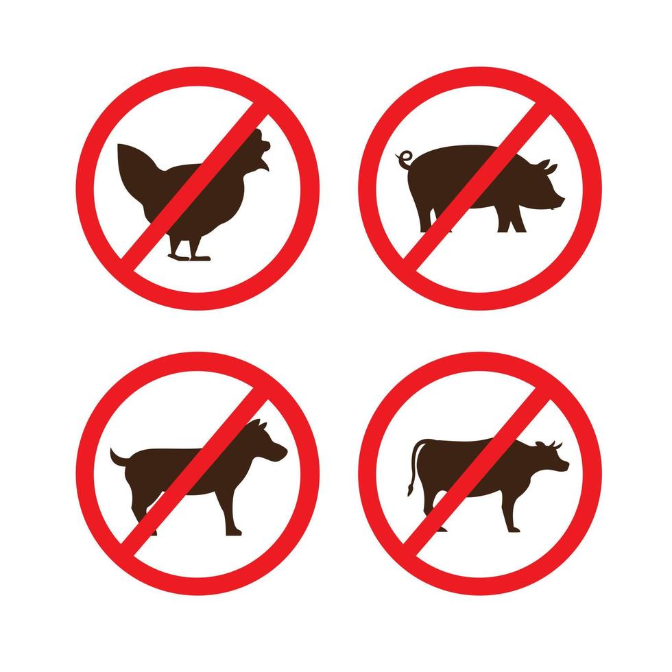 sin carne de pollo, vaca, cerdo y perro, sin símbolo de signo animal colección de iconos conjunto editable vector, vector