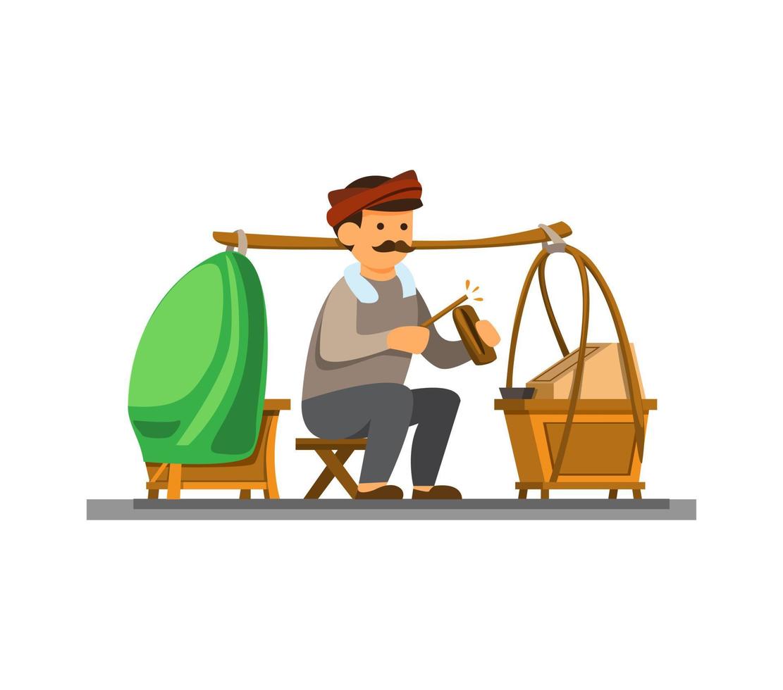Man selling tahu gejrot or empal gentong is traditional food from Cirebon, Indonesia concept cartoon flat illustration vector on white background