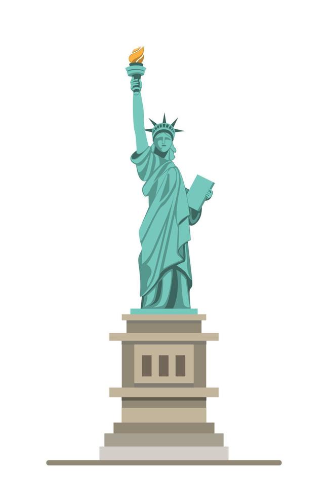 liberty statue monument, american famous landmark in front view. cartoon illustration vector isolated in white background