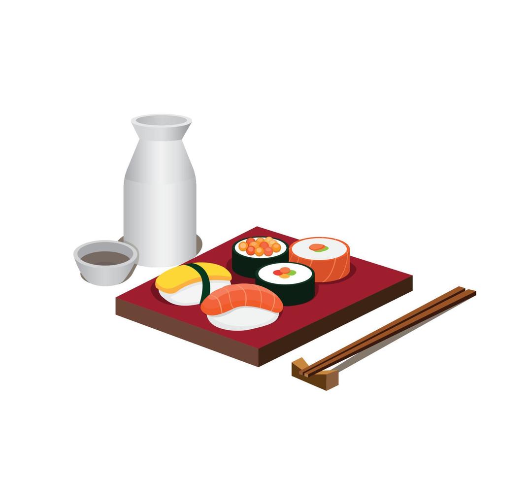 Japanese food sushi and sake icon illustration editable vector