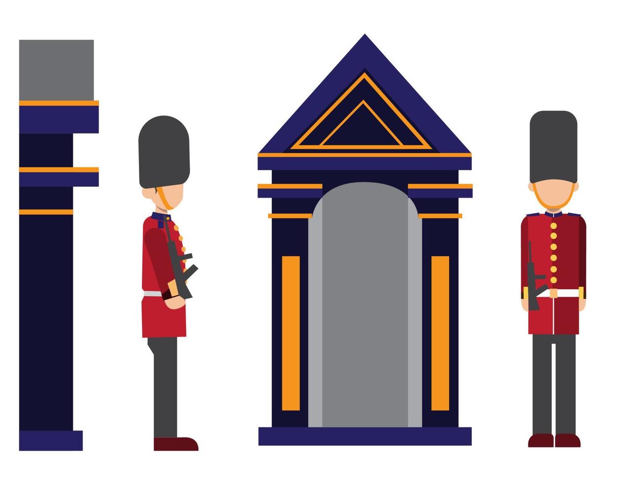 Royal guard of London at a post near the Tower of London. English guard soldier concept illustration. vector