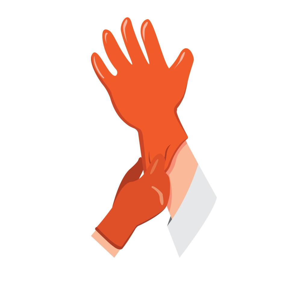 Mano humana use guantes de látex estériles, preparación para el trabajo  médico, científico o símbolo de trabajo de limpieza en vector de  ilustración plana de dibujos animados 4595493 Vector en Vecteezy