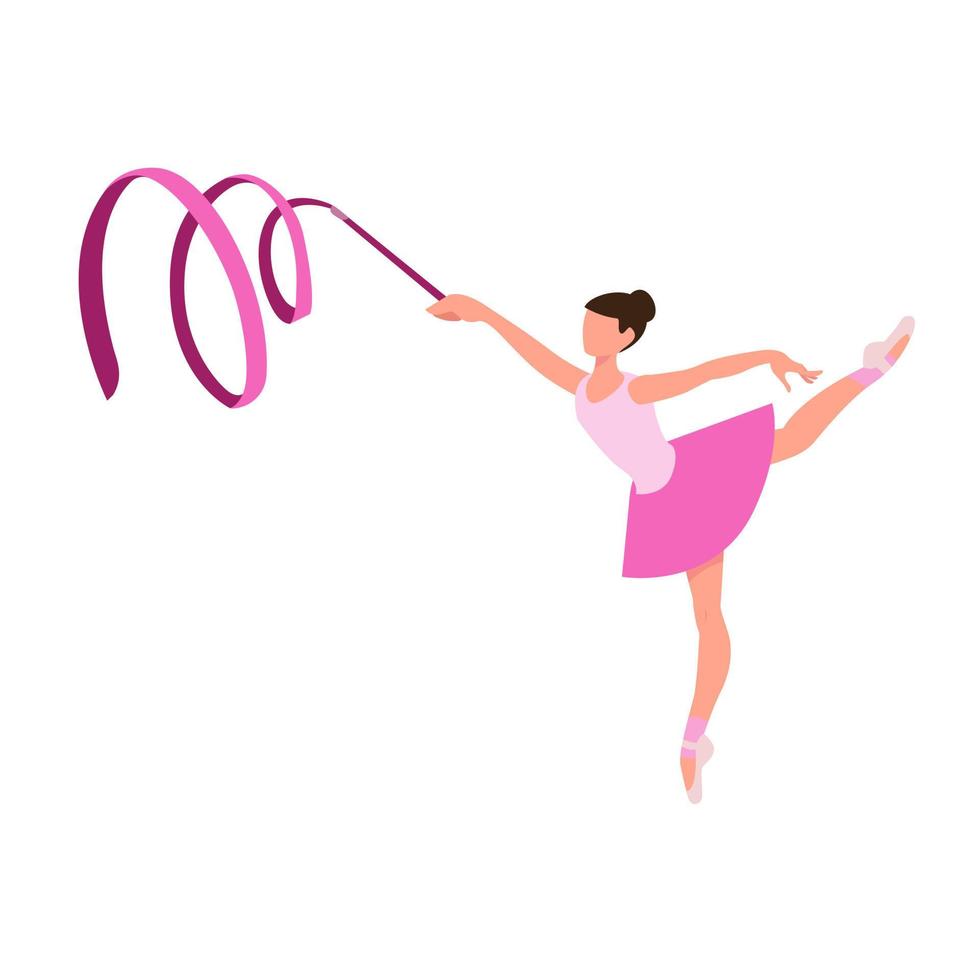 Bailarina de ballet danza de cinta, personaje femenino hermoso bailarín de teatro clásico sobre fondo aislado vector de ilustración de dibujos animados