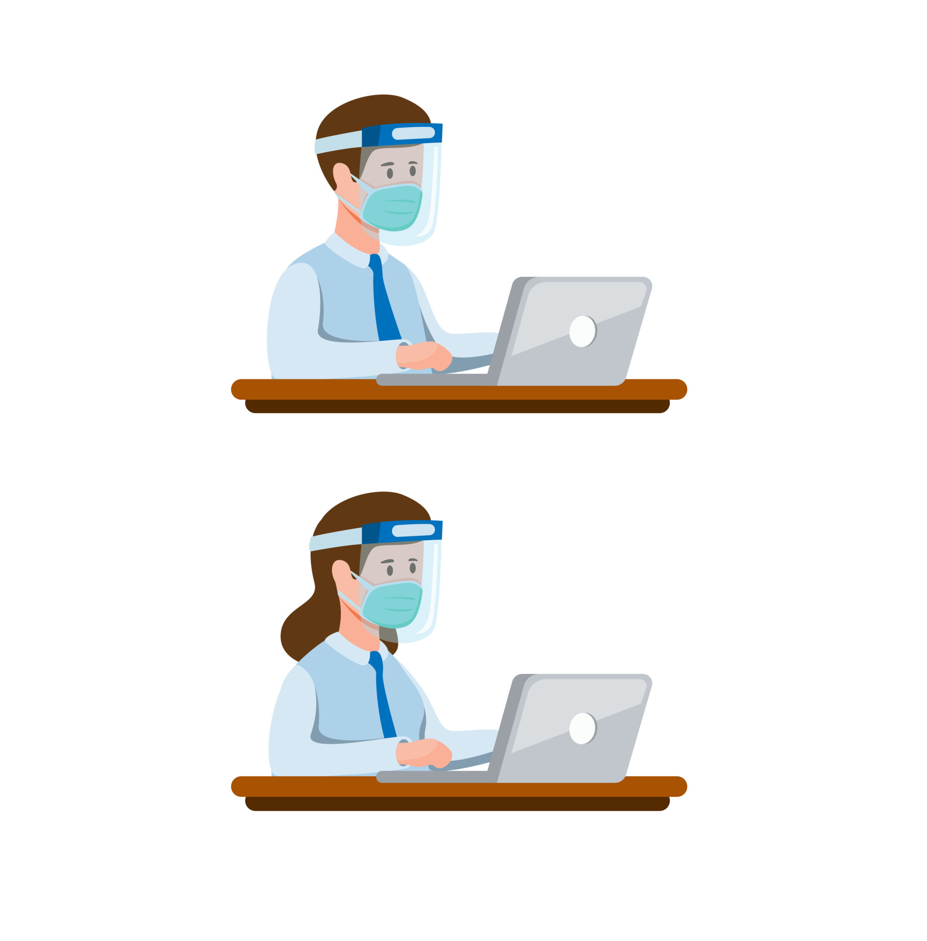 Man and Women Office Worker Wearing Face Shield and Mask, New Normal  Activity icon set. concept in Cartoon Flat illustration vector 4595504  Vector Art at Vecteezy