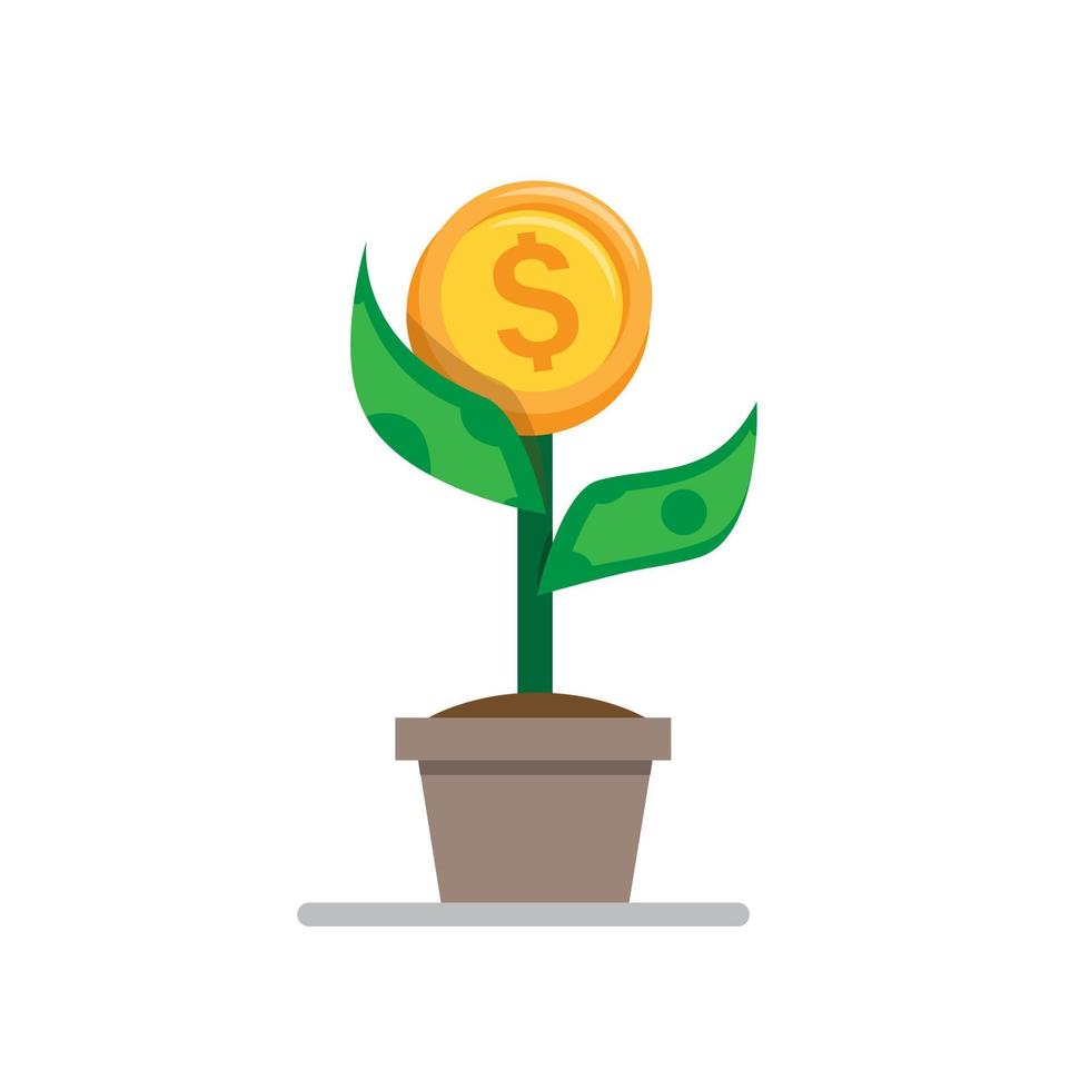 money on plant pot, business investment profit. revenue and income. illustration vector isolated in white background