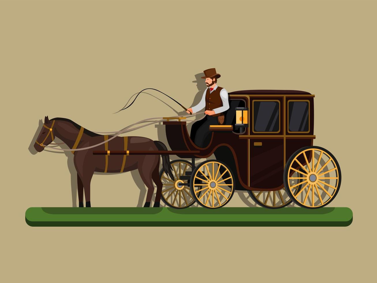 Horse drawin carriage. classic transportation powered by horse concept in cartoon illustration vector