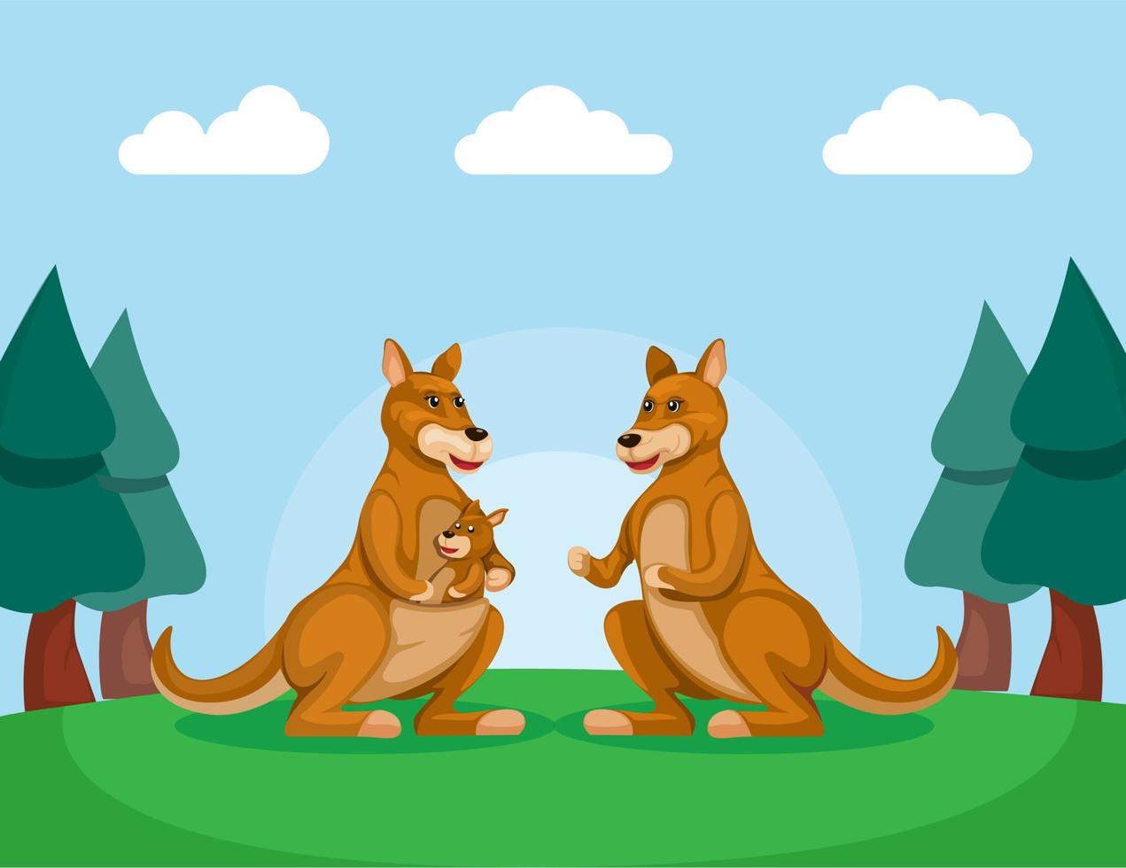 Kangaroo family australian animal cartoon illustration vector