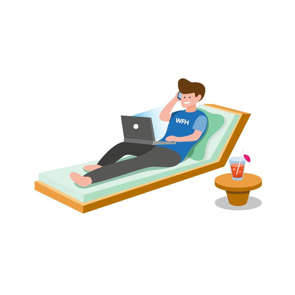 work from home to worker, freelancer or student to prevention infection disease from corona virus cartoon flat illustration vector isolated in white background