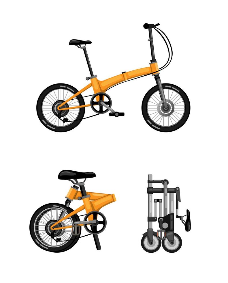 Bicicleta plegable, icono de símbolo de bicicleta plegable establece concepto en vector de ilustración realista de dibujos animados sobre fondo blanco