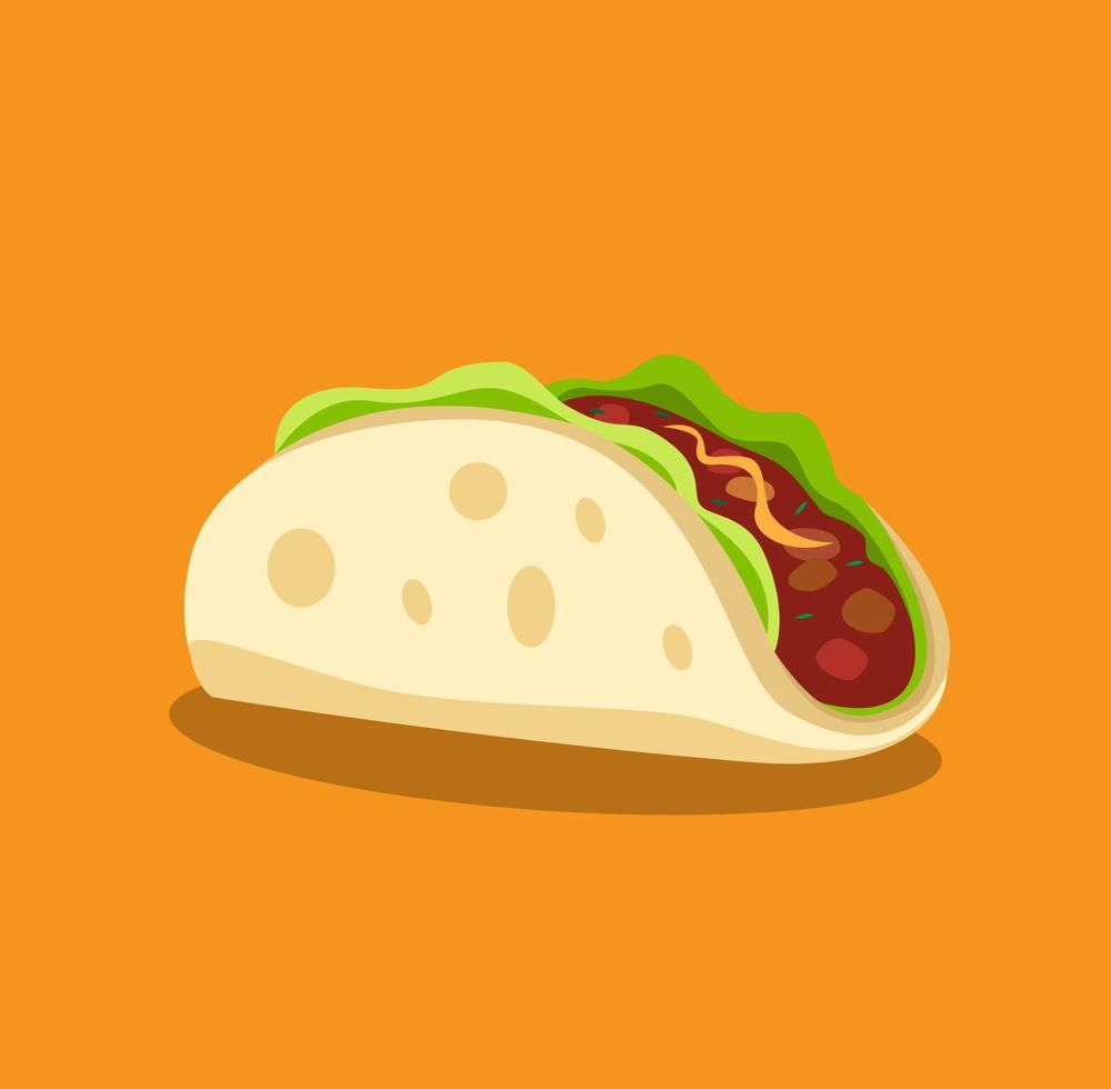 taco beef with mustard mexican street food icon in cartoon illustration vector